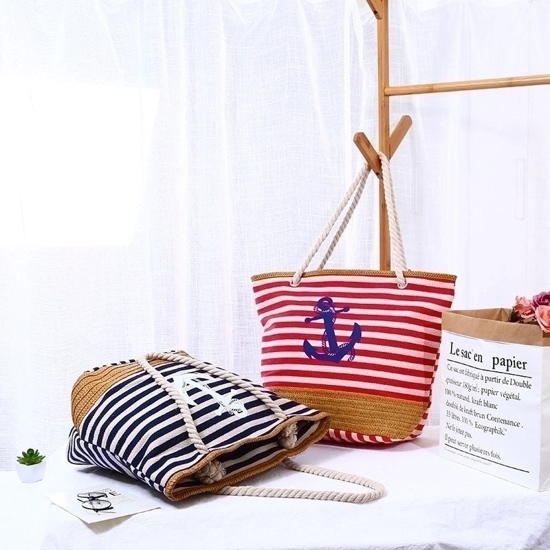 Women's Large Canvas Stripe Beach Open Underarm Bag