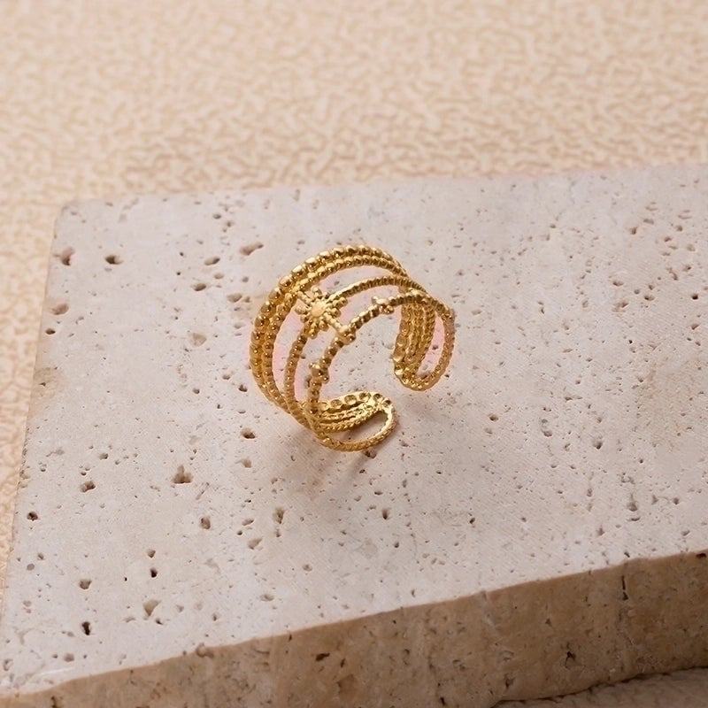 IG Style Retro Geometric 304 Stainless Steel Plating Hollow Out Open Ring