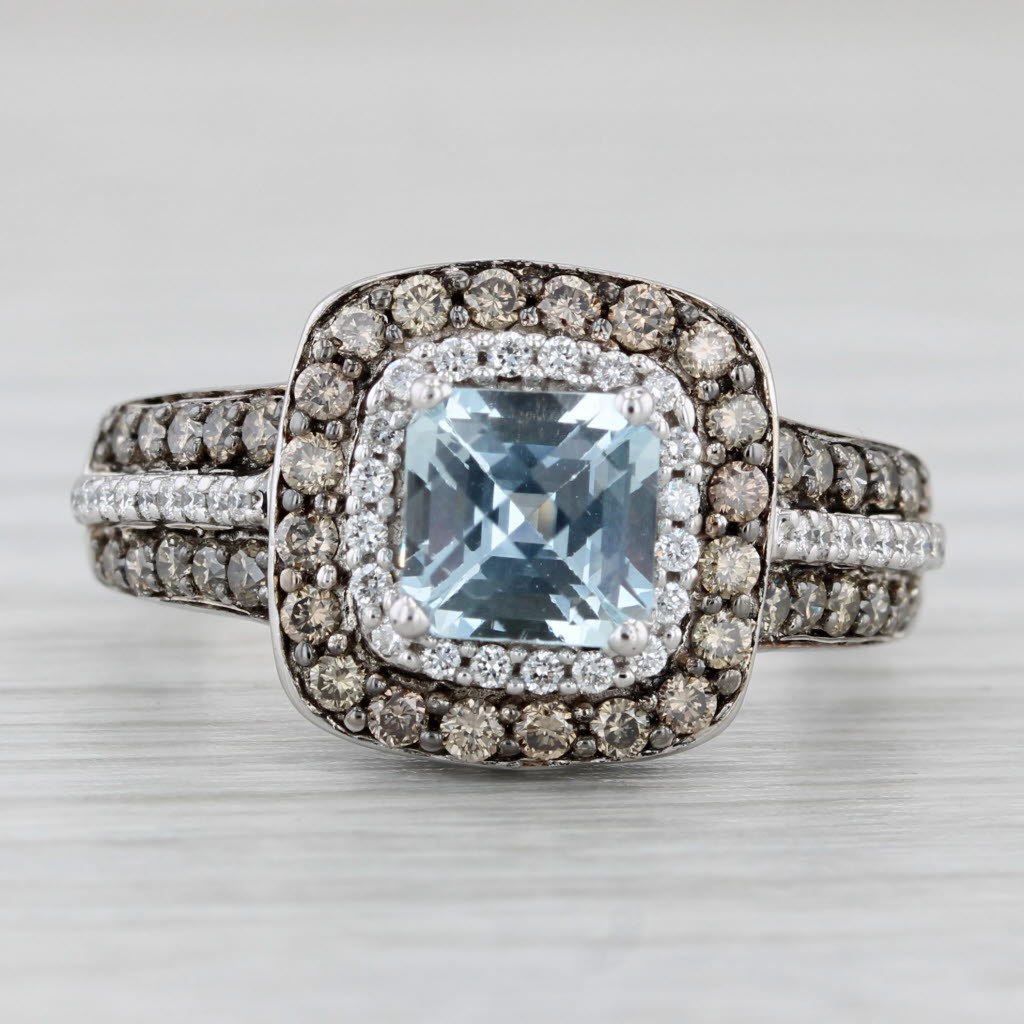 Le Vian 1.84ctw Aquamarine Diamond Halo Ring 14k White Gold Size 6.75