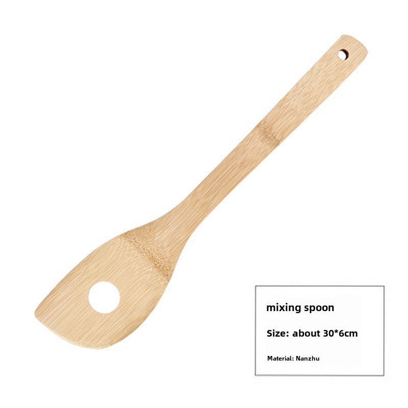 Long Handle Bamboo Spatula Bamboo Cooking Kitchenware Bamboo Spoon Kitchen Frying Spatula High Temperature Resistant Bamboo Colander Non-stick Spatula Set