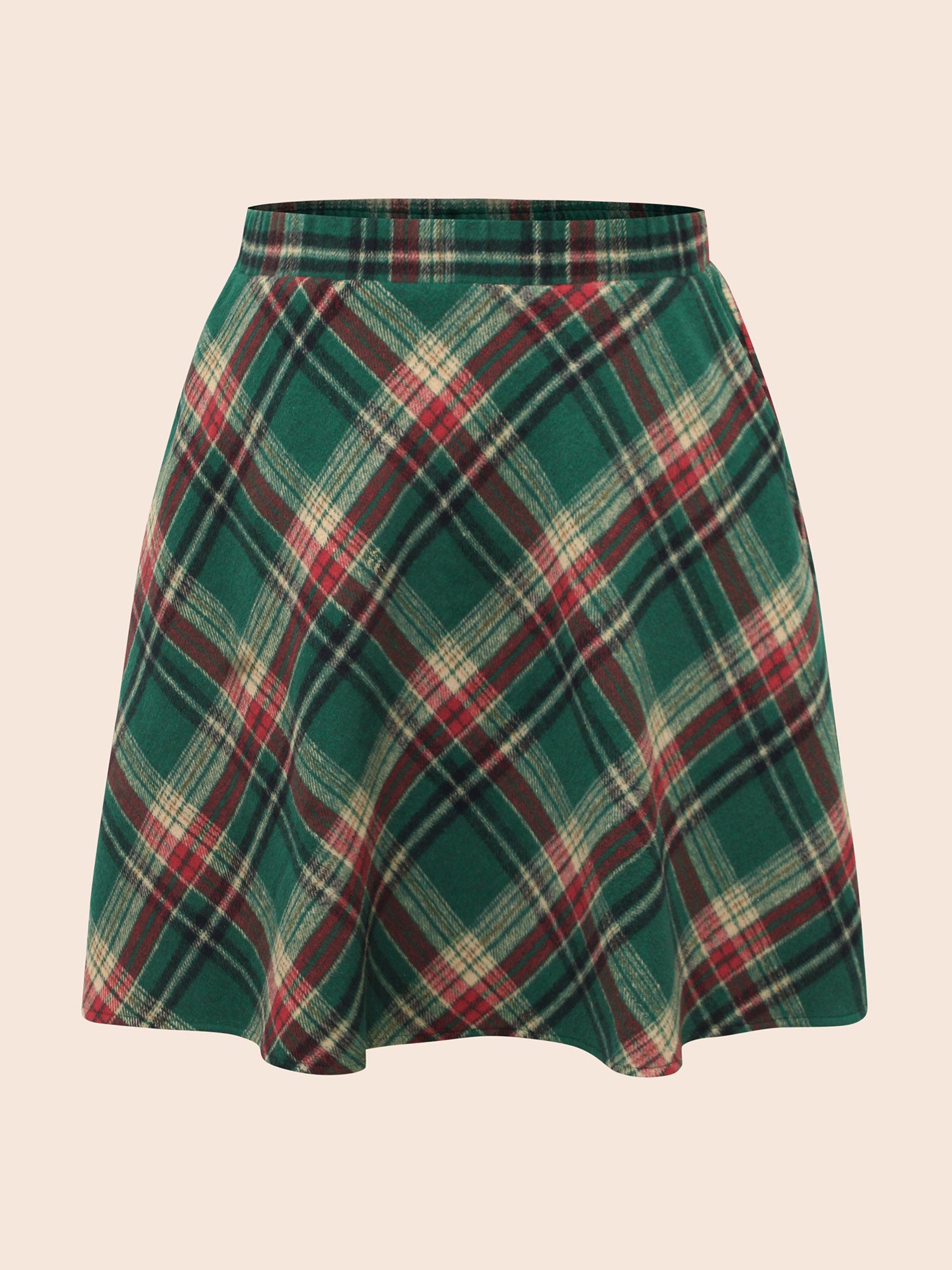 Plaid Pattern Elastic Waist A-line Mini Skirt