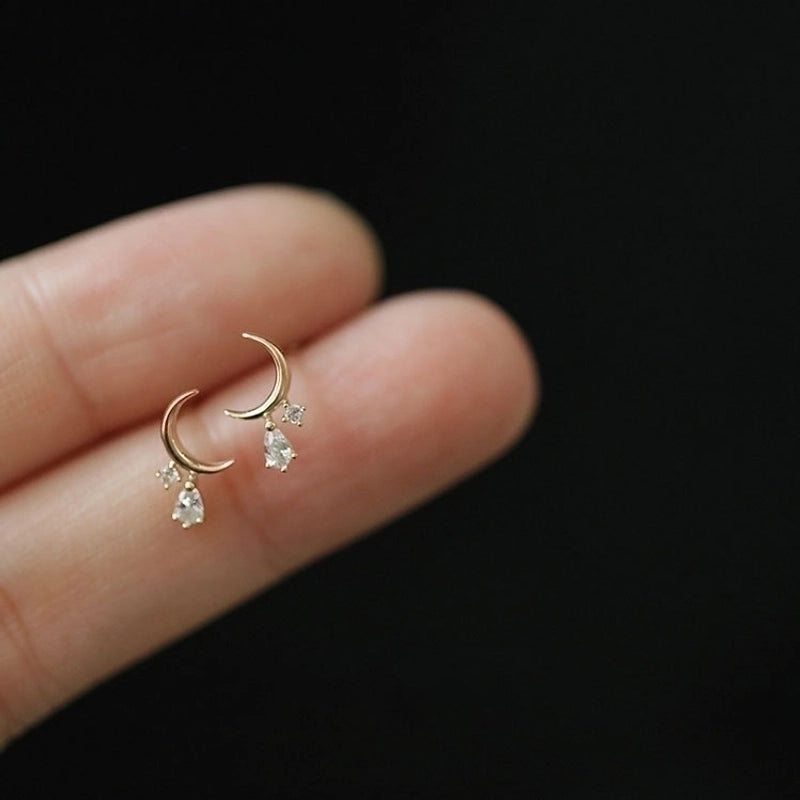 1 Pair Minimalist Moon Inlay Sterling Silver Gem Drop Earrings