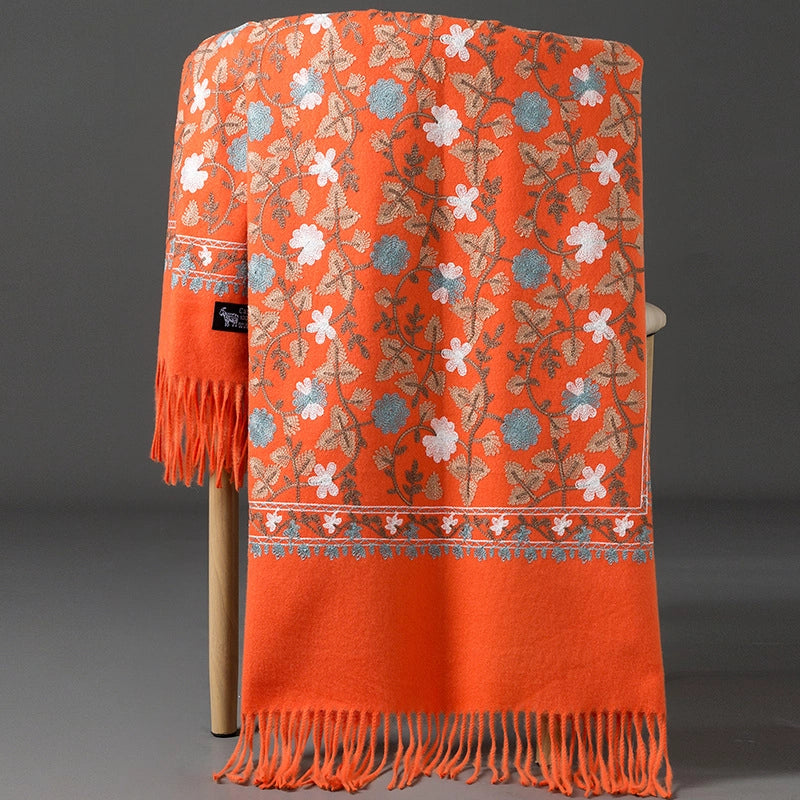 Embroidered Imitation Wool Cashmere Scarf Women's Autumn And Winter Cheongsam Air Conditioning Shawl Summer Outer Wear Multi-purpose Mother Style