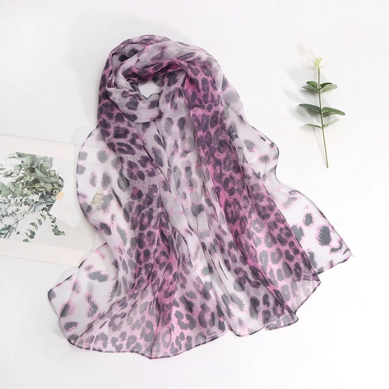 Women's Minimalist Leopard Chiffon Silk Scarf