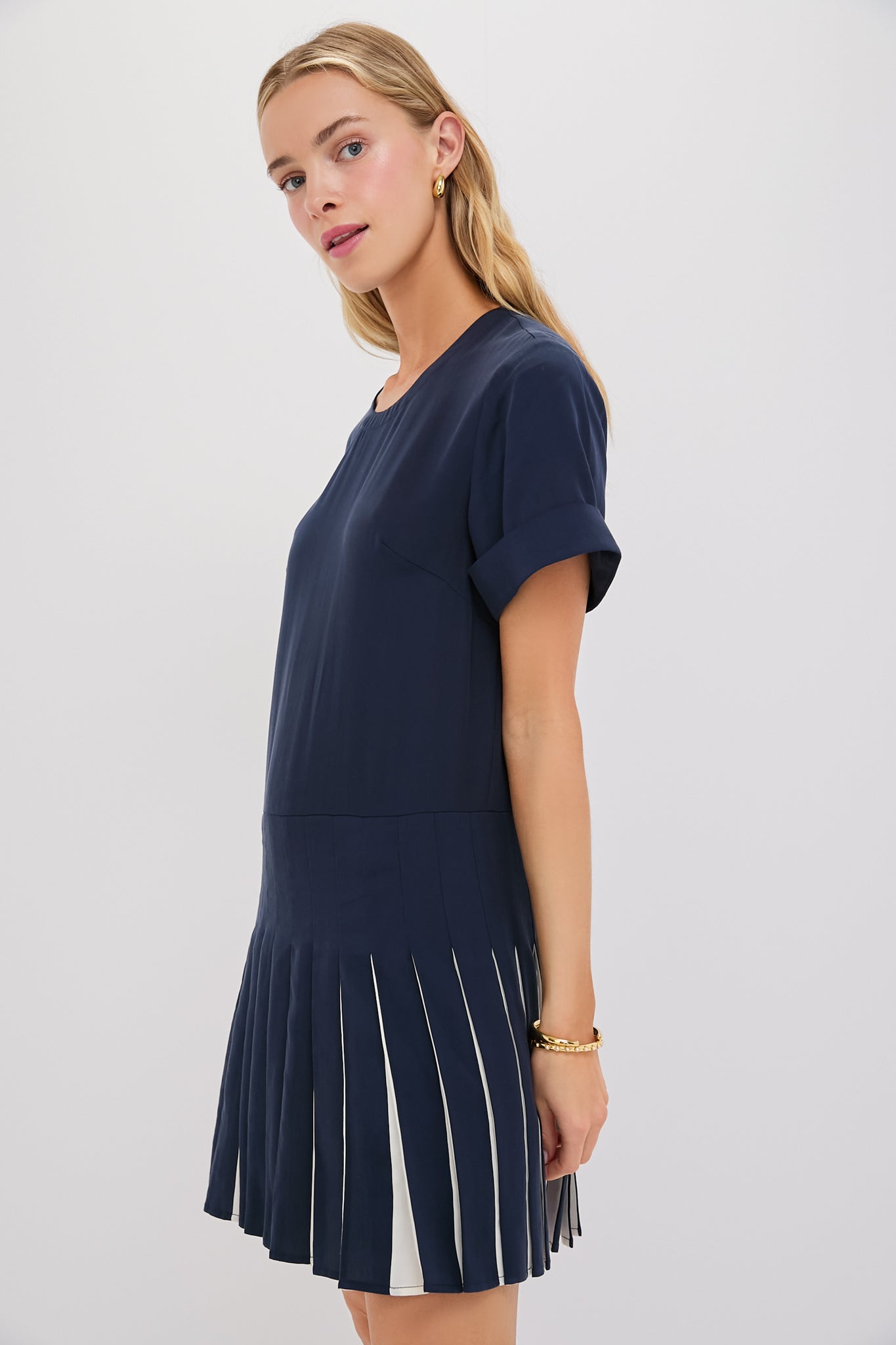 Navy Pleated Liza Dress