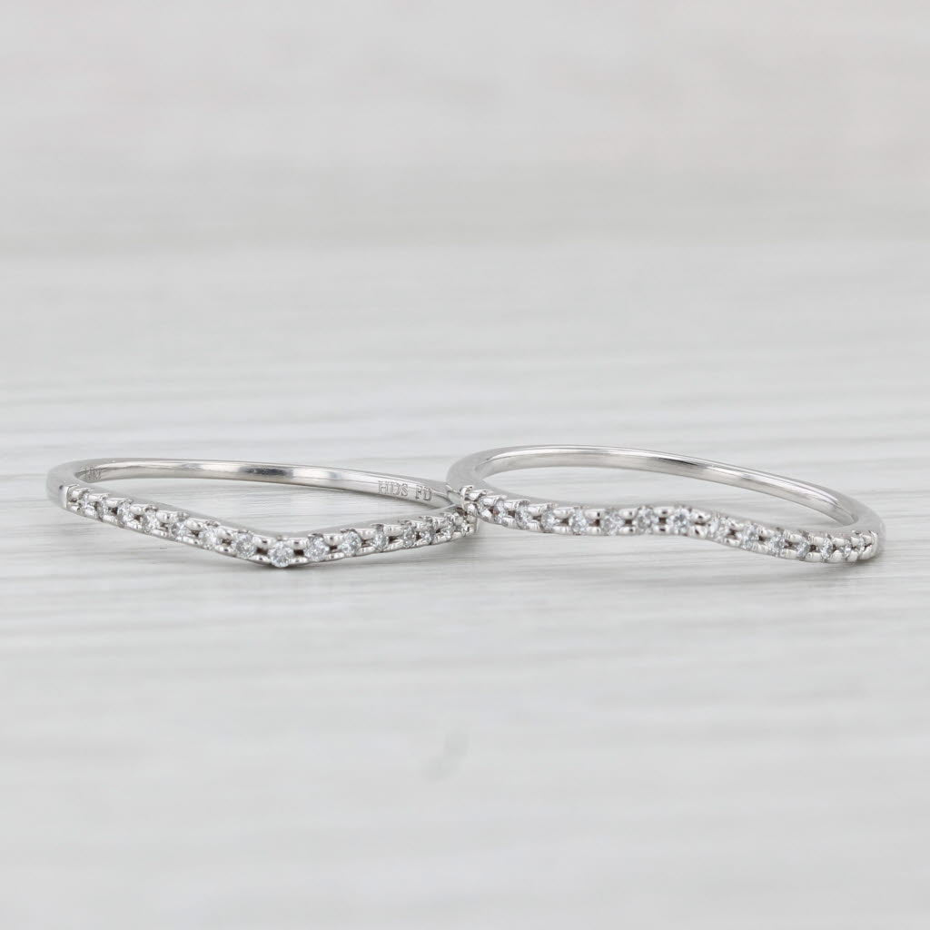 0.12ctw Diamond Contoured Wedding Bands Jackets 14k White Gold Size 7 Stackable