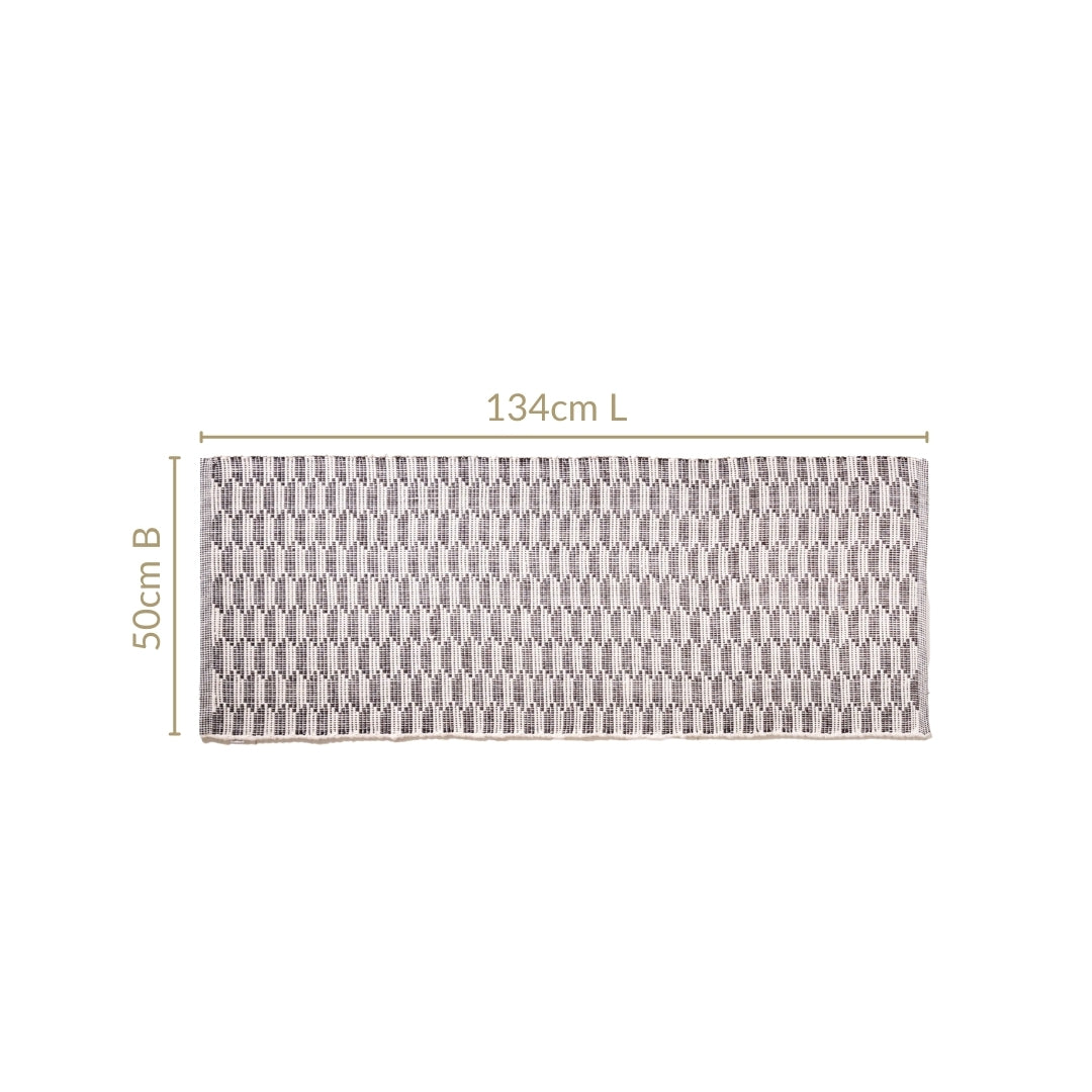 Boho Weave Floor Runner Cotton Mat Brown White 134x50cm