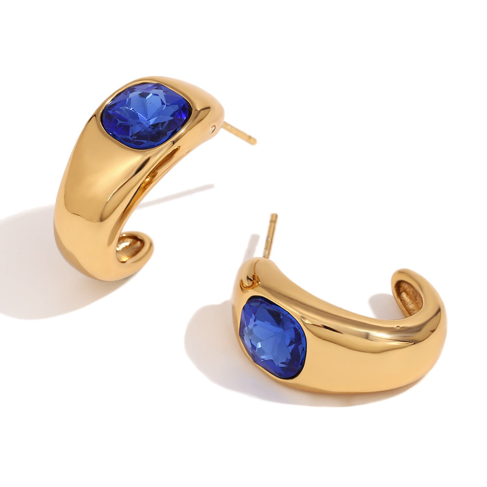 Fashion Niche Simple Retro Earrings Stainless Steel Plated 18K Gold Casting Micro-Inlaid Wave Earrings For Women