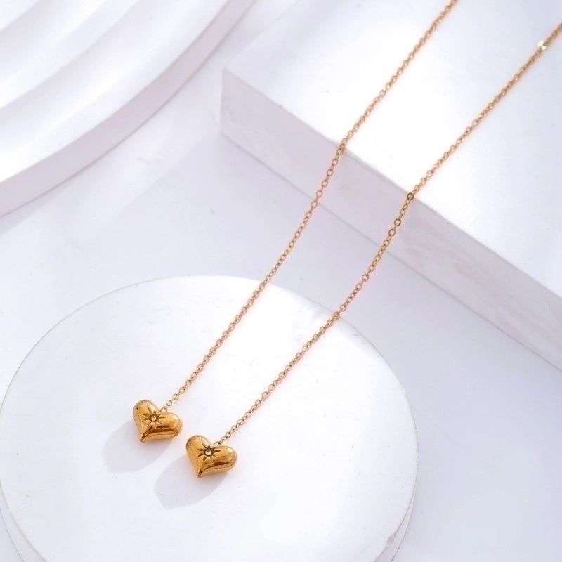 5 Pieces Elegant Sweet Heart Shape Butterfly Titanium Steel Inlay Zircon 24k Gold Plated Drop Earrings