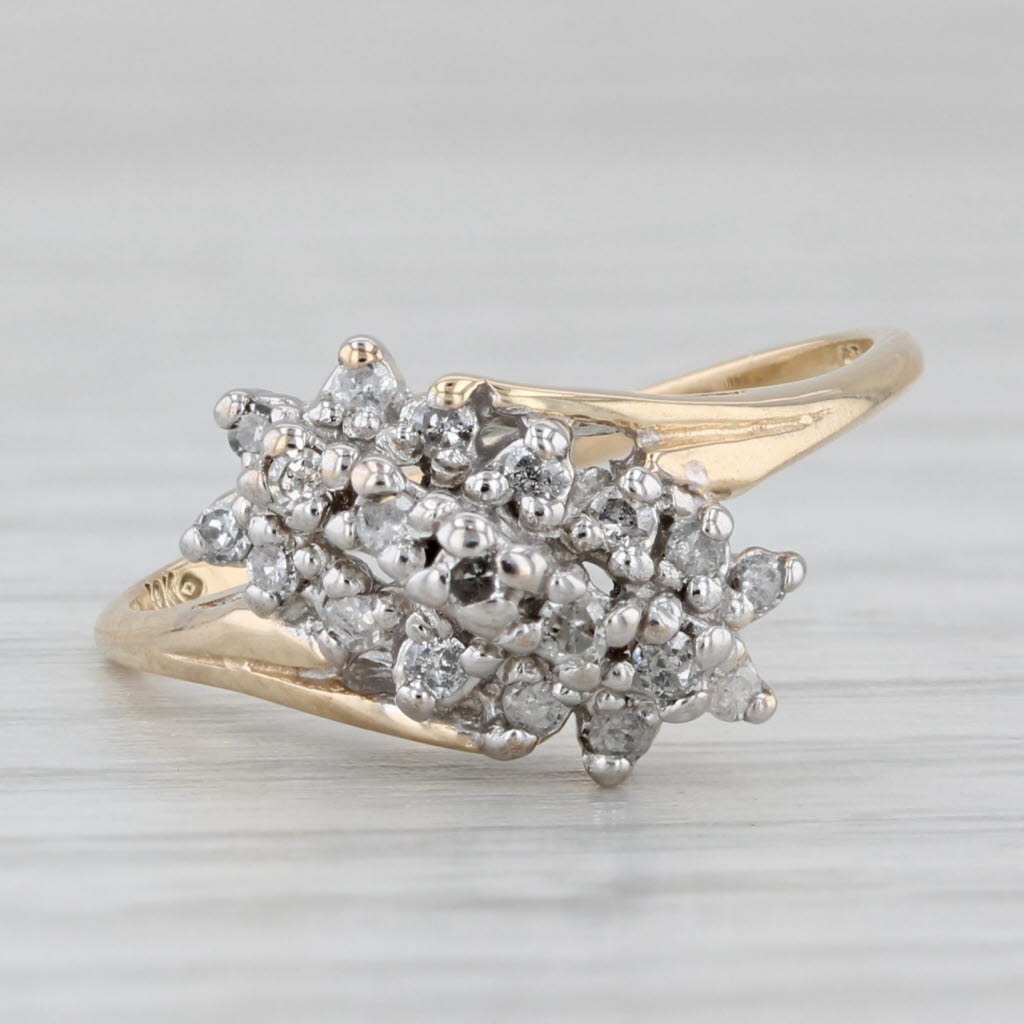 0.12ctw Diamond Cluster Bypass Ring 10k Yellow Gold Size 6