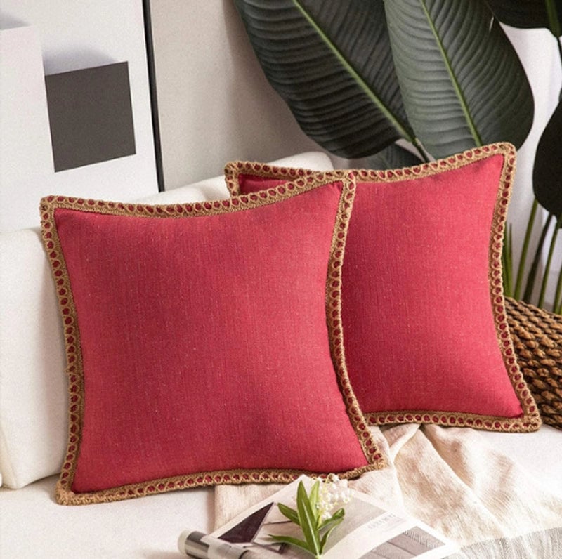 Solid Color Simple Comfortable Linen Edge Sofa Pillowcase Linen Cloth Ruffled Nordic Light Luxury Pillow Cushion Cover