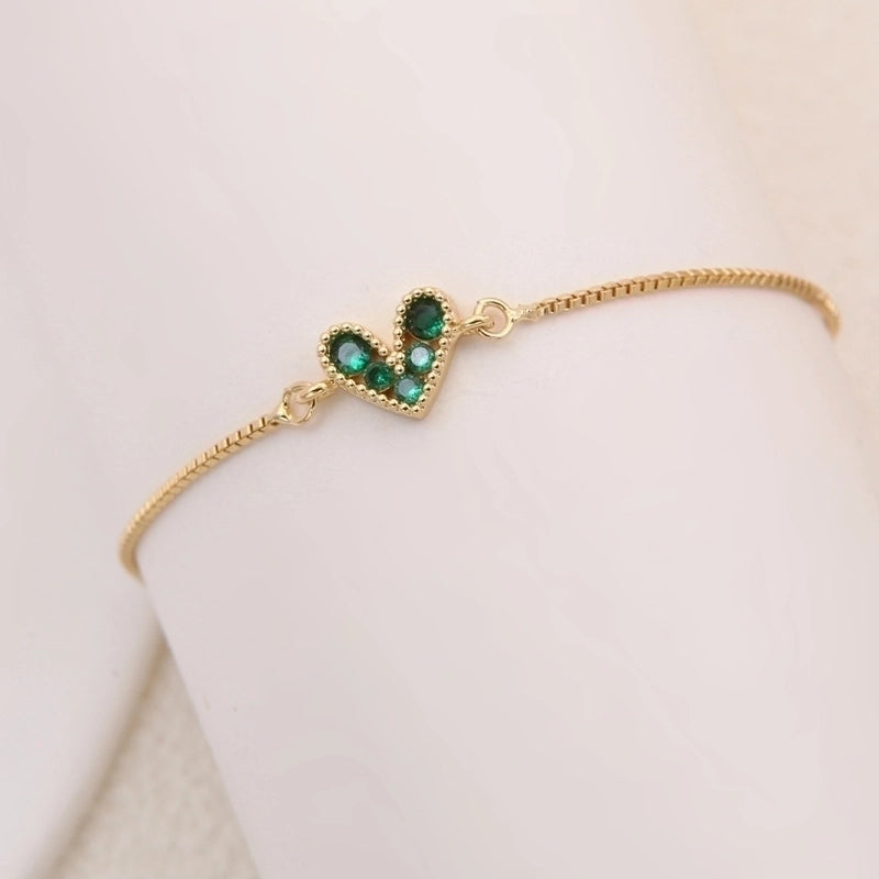 2 Pieces Romantic Minimalist Heart Shape Copper Plating Inlay 18k Gold Plated Bracelets