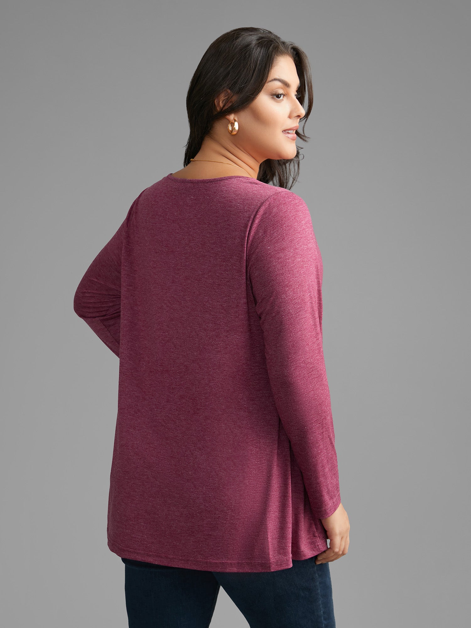 Overlap Collar Solid Gathered Jersey Top