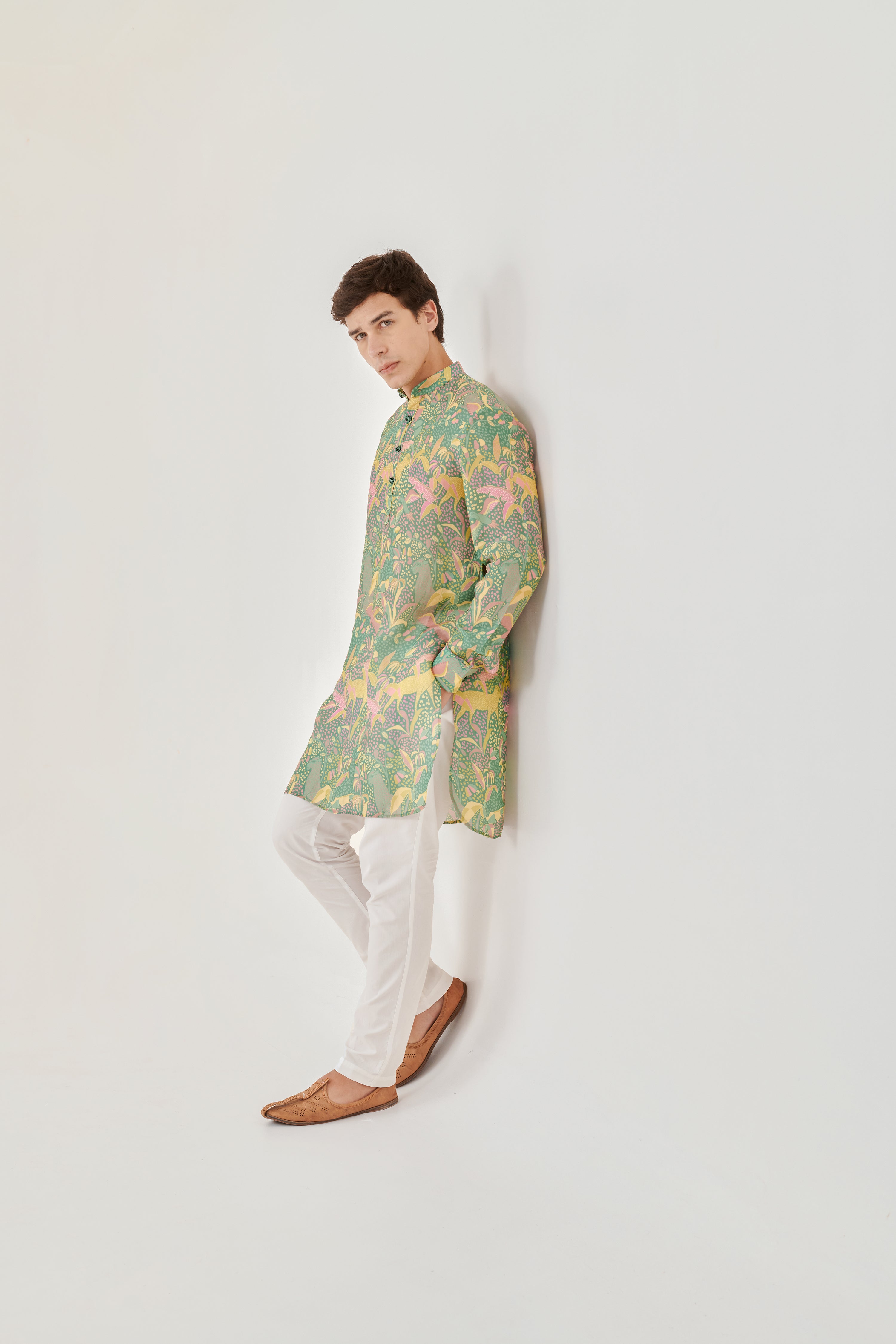 Shaye Green Floral Ganganagery Kurta