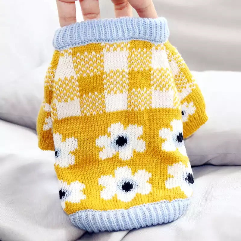 Flower Plaid Dog Cat Sweater