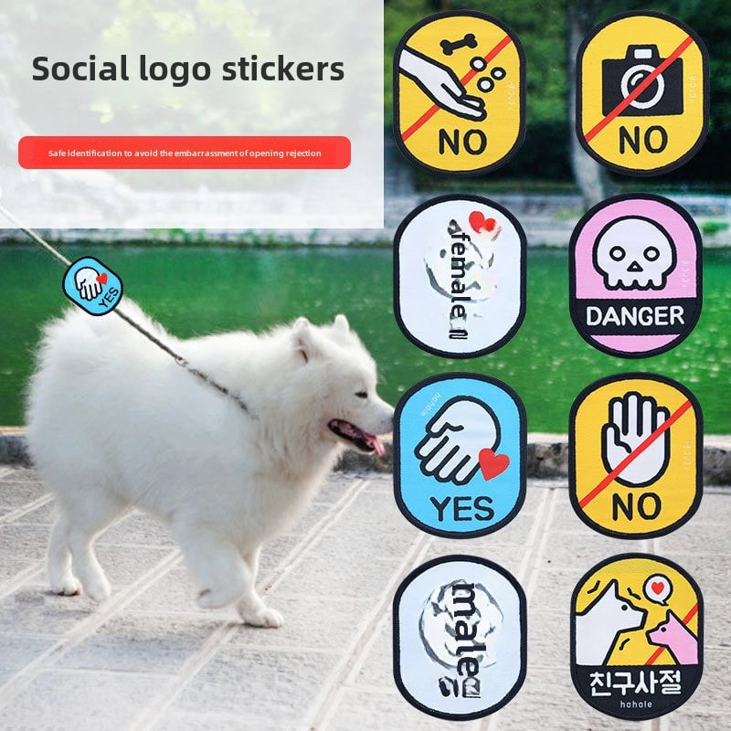 Pet Cat And Dog Social Logo Sticker Traction Rope Reminder Social Warning Board Personality Traction Rope
