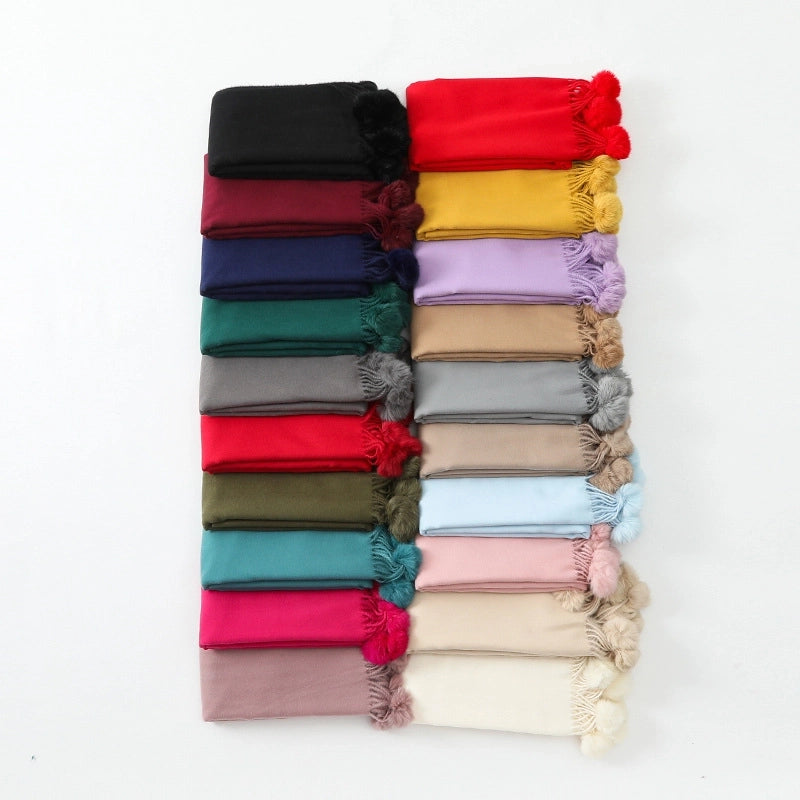 Cashmere Wool Scarf Women's Autumn And Winter High-grade Solid Color Ball Scarf Shawl Fur Ball Imitation Cashmere Scarf