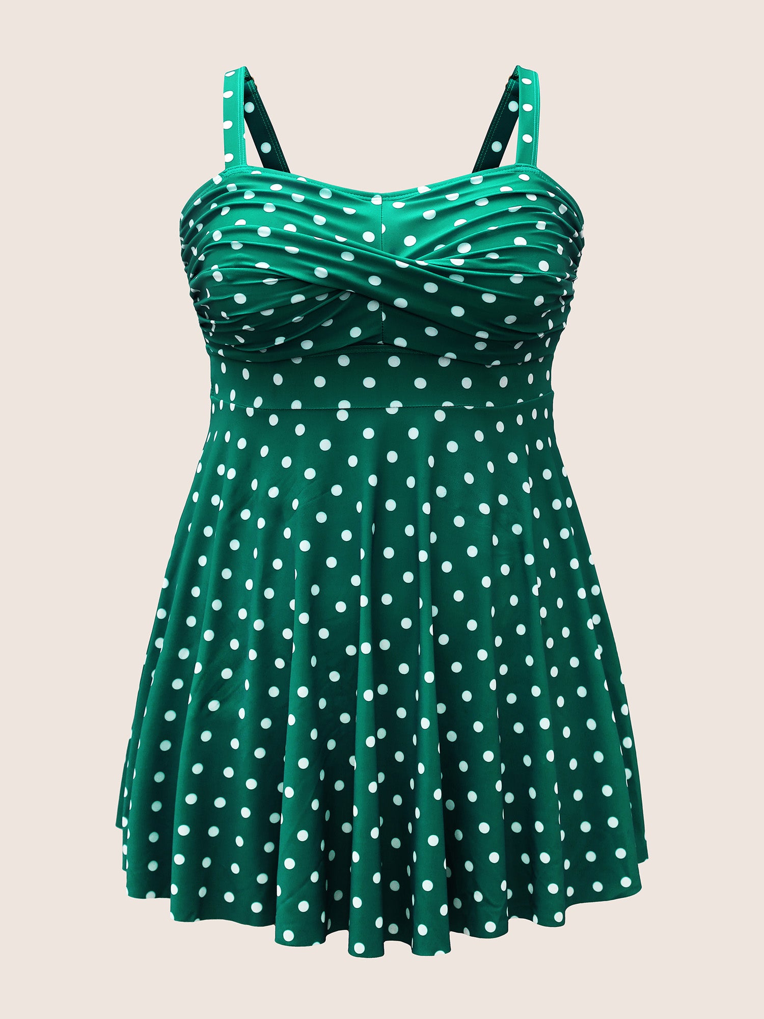 Polka Dot Crossover Ruched Flutter Hem Swim Dress