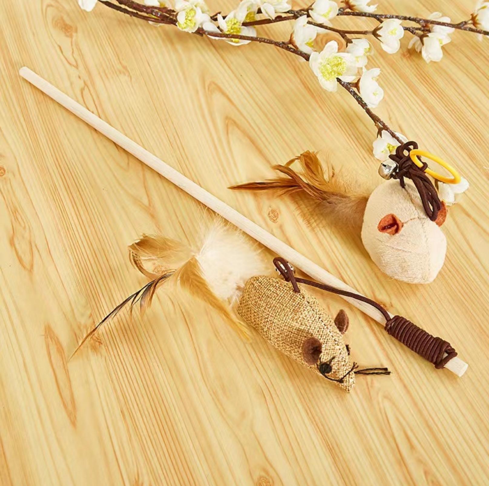 Wooden Cat Stick And Toys Kit With 7 Pieces