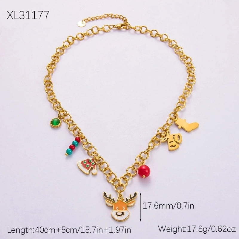 Christmas Classic Style Commute Christmas Tree Sled Elk 304 Stainless Steel Acrylic Artificial Pearls 18K Gold Plated Epoxy Plating Bracelets Earrings Necklace