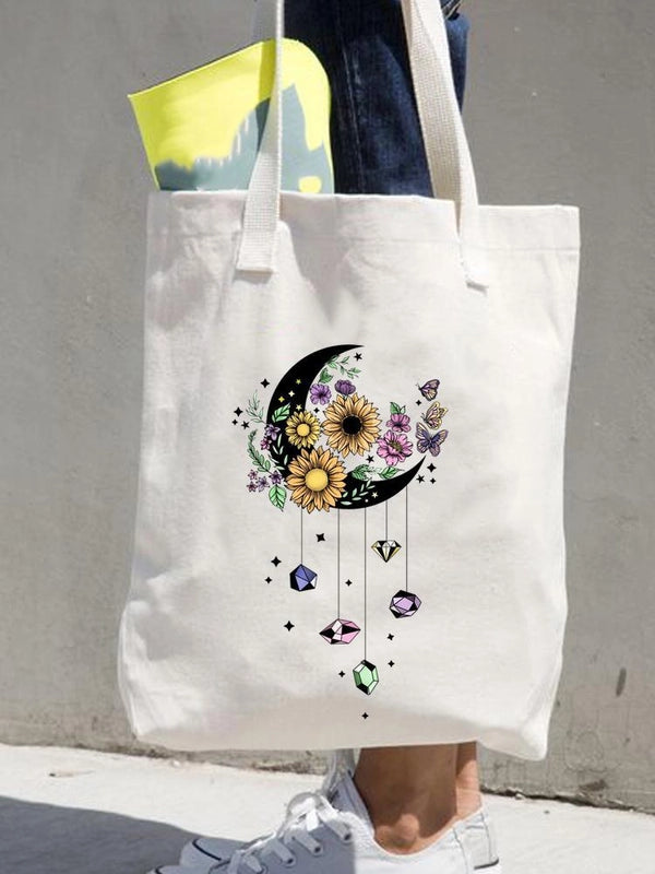 Women's Printed Shopping Bag Casual Shopping Handbag Women's Shoulder Bag Large Capacity New Artistic Fresh Women's Bag