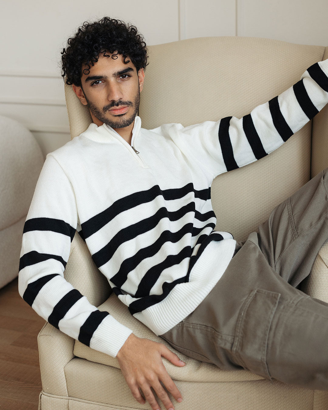 Striped Men Quarter Pullover