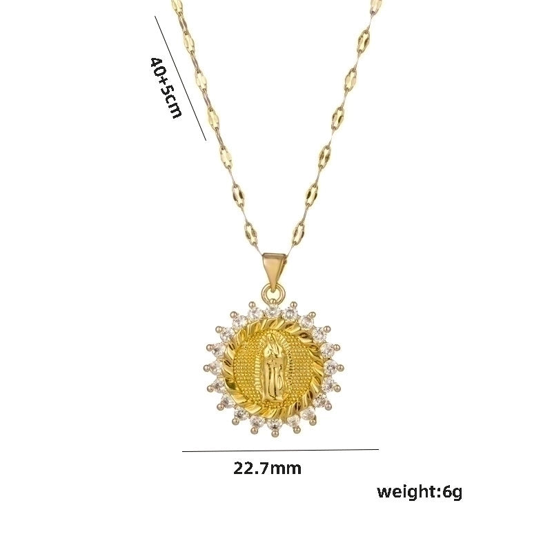 Titanium Steel Minimalist Human Star Oval Plating Inlay Zircon Pendant Necklace