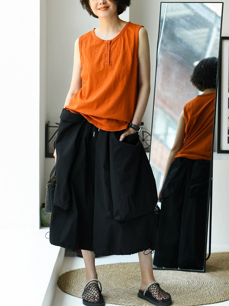 Women Summer Casual Pure Color 100%Cotton Cropped Pants