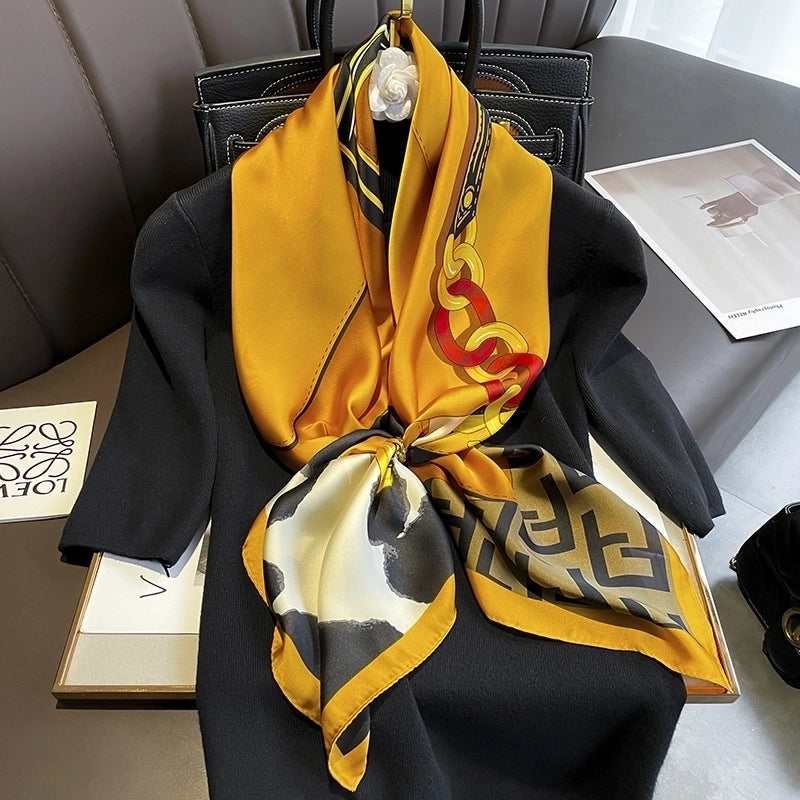Fashion Light Luxury 90cm Simulation Silk Scarf Simple Striped Large Square Scarf