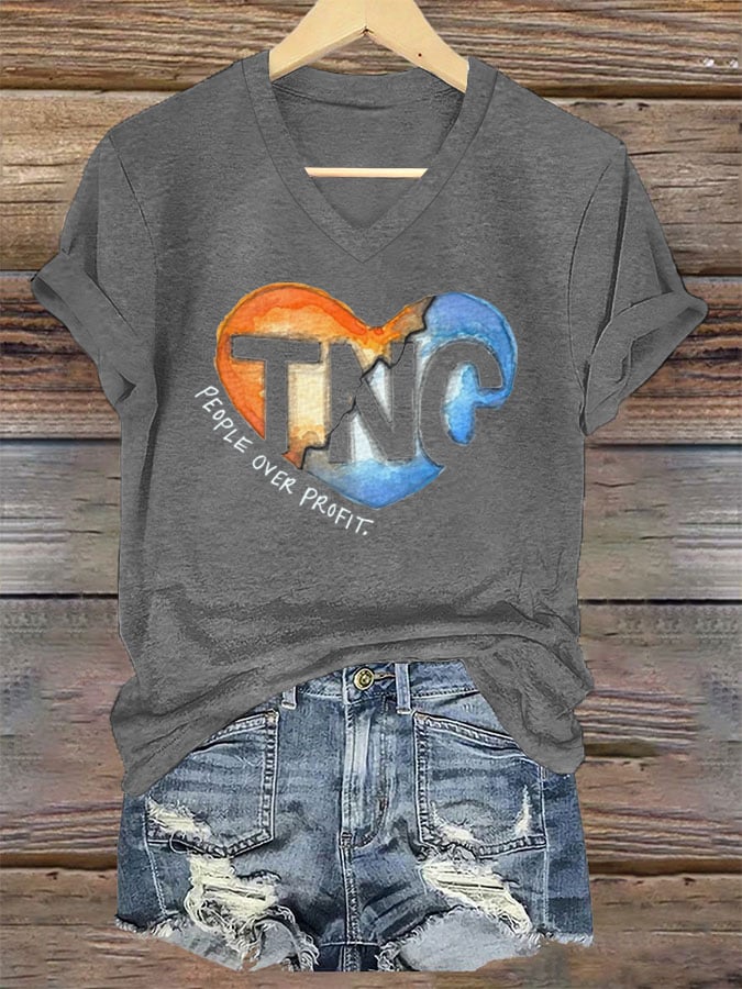 Women's Tennessee and North Carolina Hurricane Helene Print V-Neck T-Shirt