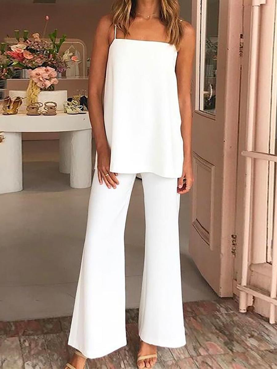 Solid Cami Top and Wide Leg Pants Set