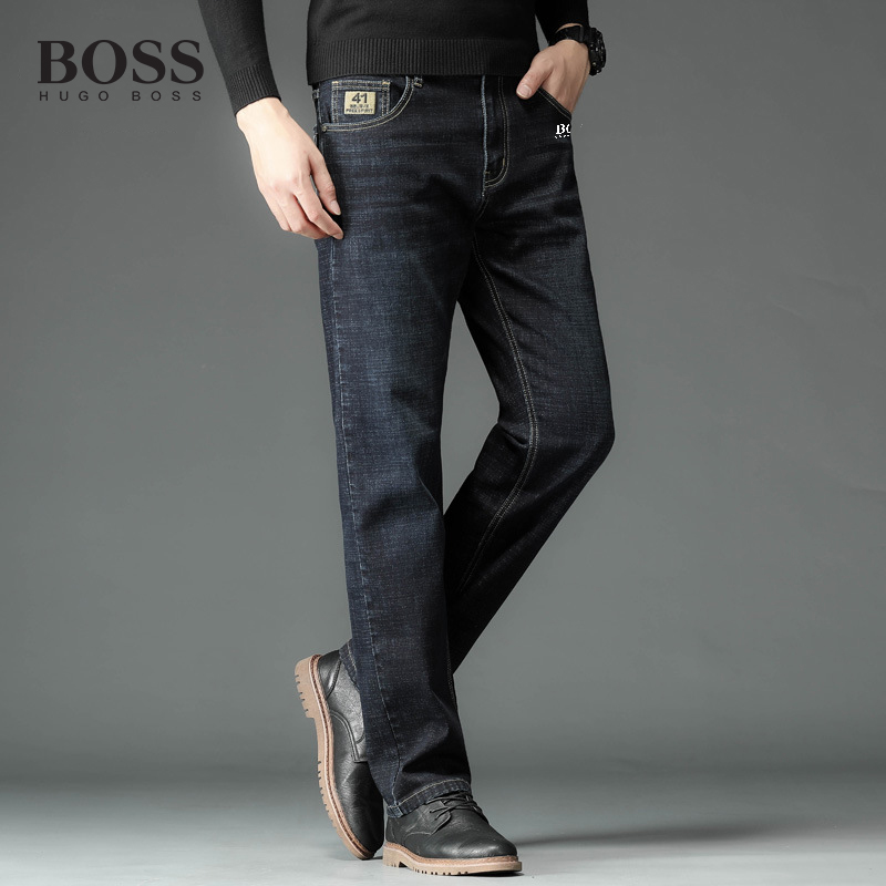 BOSS Men-s autumn and winter loose high-waisted straight jeans