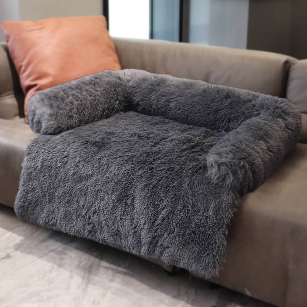 Calming Furniture Protector Dog Bed - Fuzzy Backrest