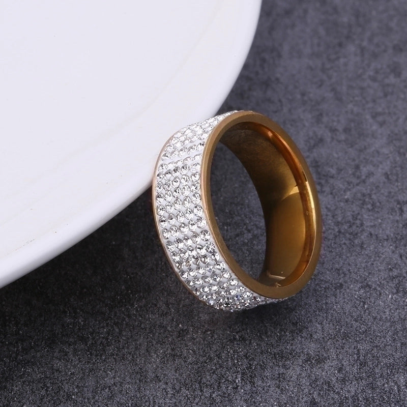 Stainless Steel Minimalist Geometric Inlay Zircon Rings