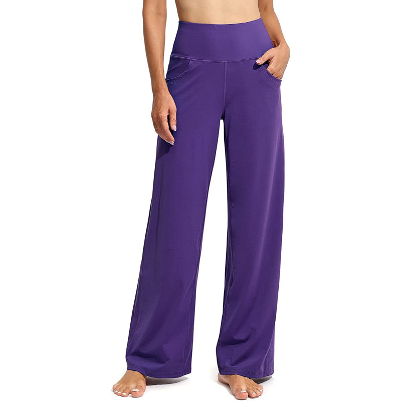 Women Wide Leg Yoga Pants High Waist Stretch Workout Sweatpants With Pockets Casual Straight Leg Pants