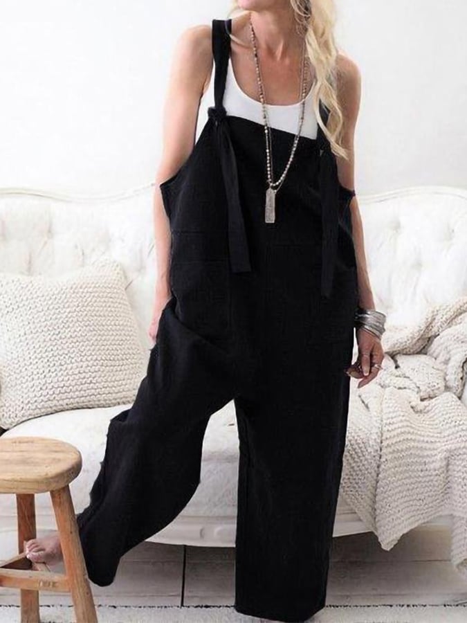 Ladies Cotton Linen Casual Loose Jumpsuit