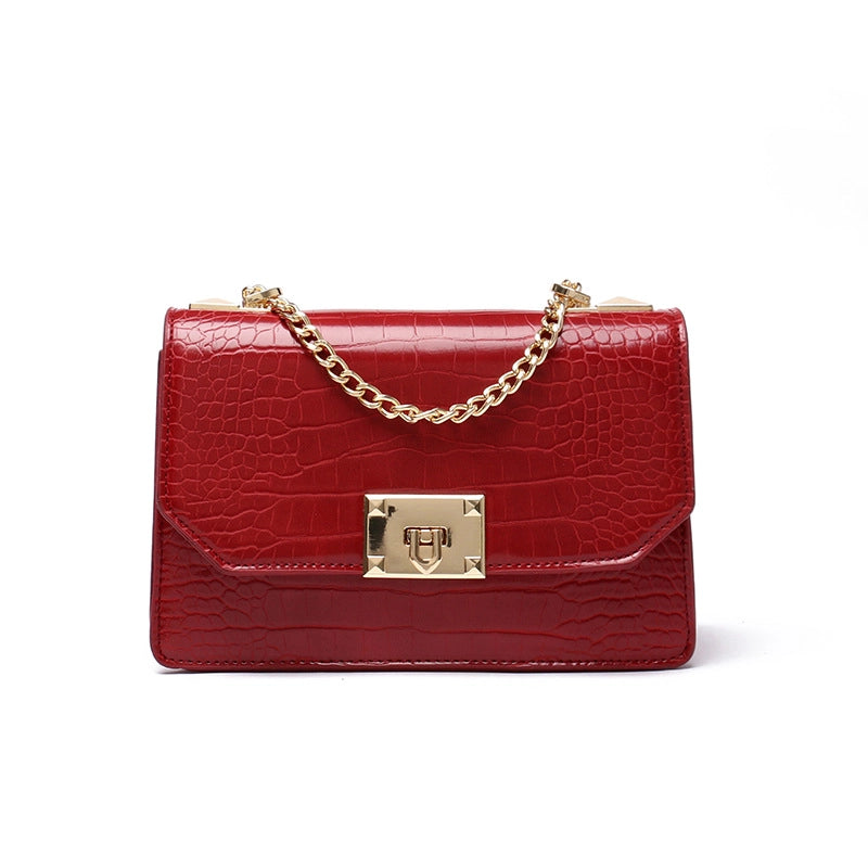 Women's Small Pu Leather Solid Color Streetwear Square Lock Clasp Shoulder Bag Crossbody Bag Chain Bag