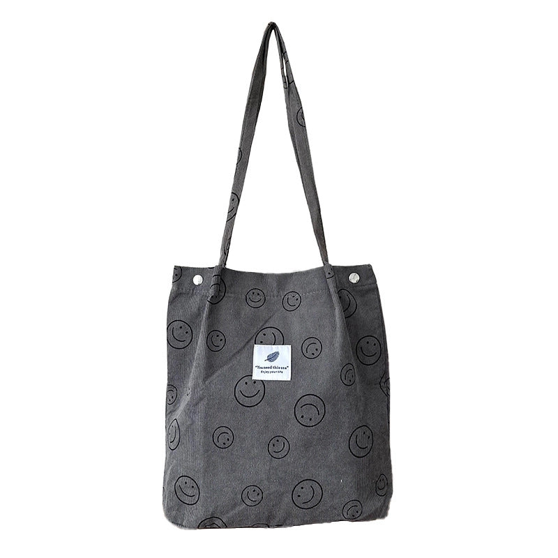 Women's Large Corduroy Smile Face Streetwear Square Magnetic Buckle Handbag