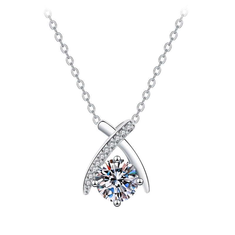 Minimalist Shiny Round Water Droplets Bow Knot Copper Plating Inlay Zircon Silver Plated Pendant Necklace Necklace Pendant