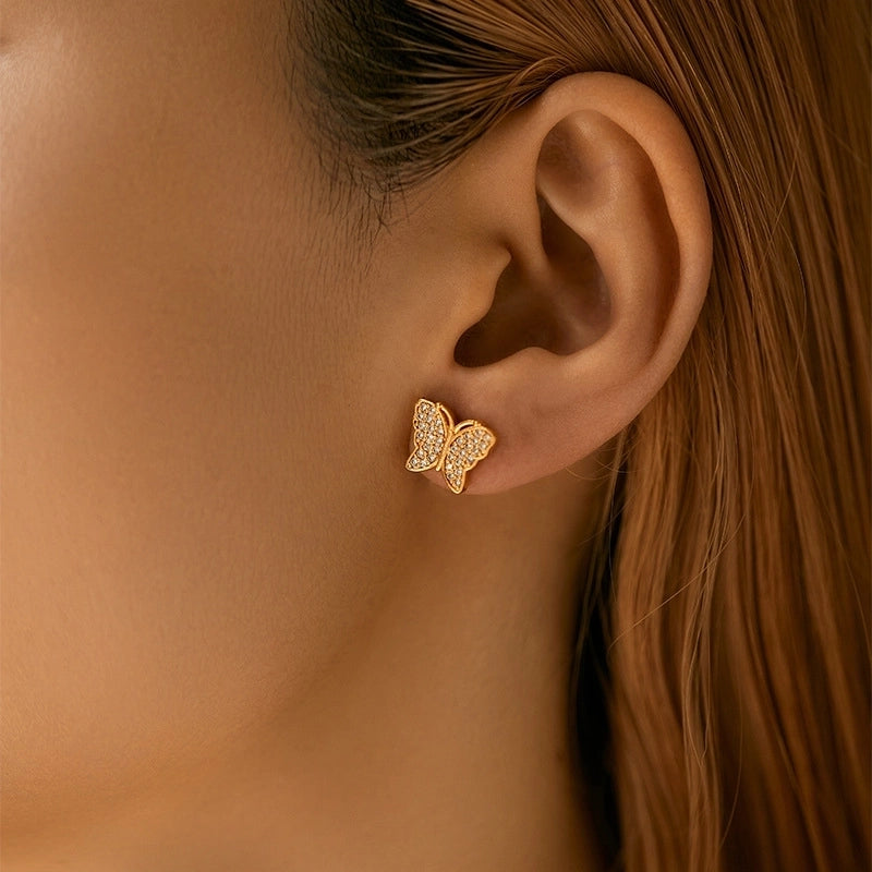 1 Pair Minimalist Geometric Inlay Copper Zircon 18K Gold Plated Ear Studs