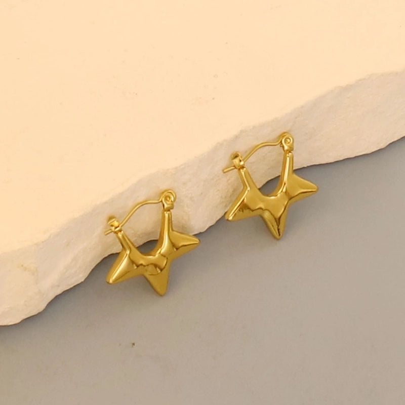 1 Pair Minimalist Pentagram Round Solid Color Plating 304 Stainless Steel 18K Gold Plated Earrings