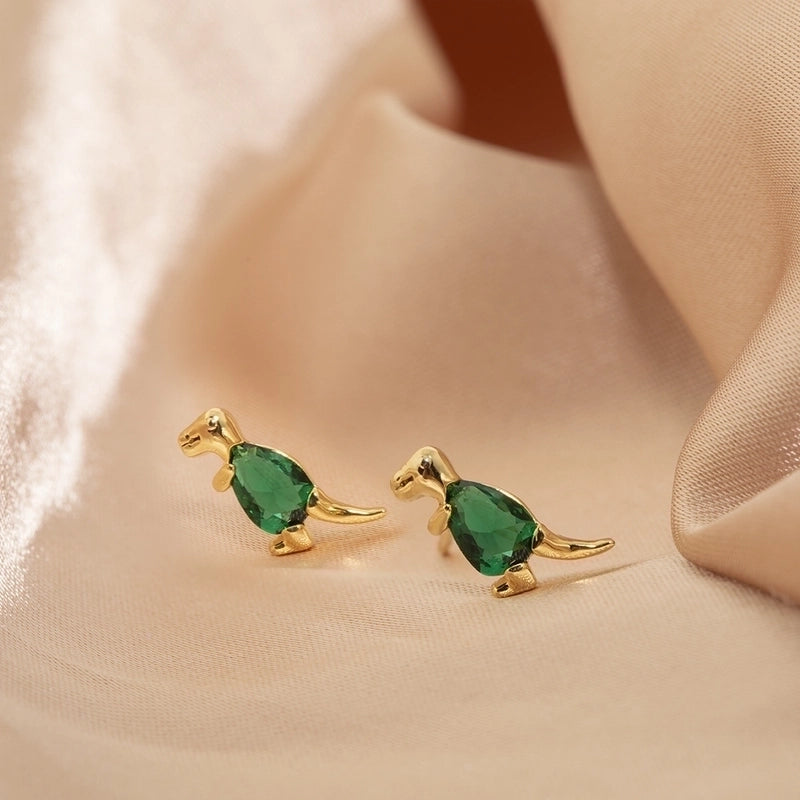 1 Piece Minimalist Dinosaur Inlay Copper Gem Ear Studs