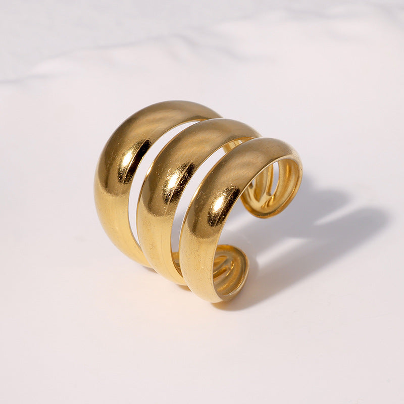 French Retro Niche Personality Exaggerated Wide Index Finger Ring Punk Stainless Steel Open Ring Female