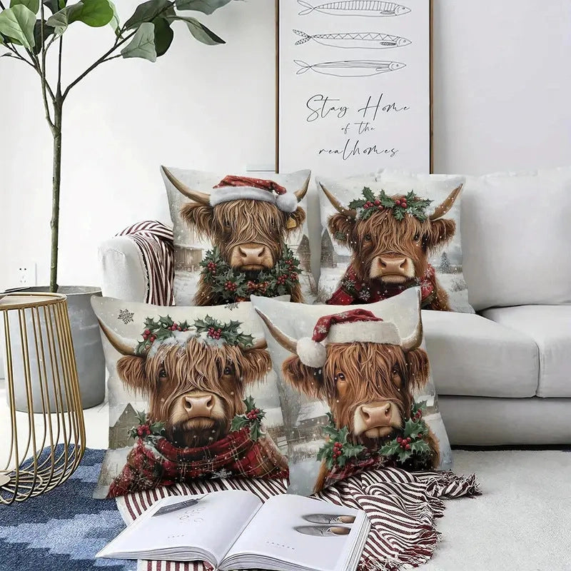 Christmas Elegant Cute Minimalist Santa Claus Letter Linen-like Pillow Cases Couch & Sofa Decor
