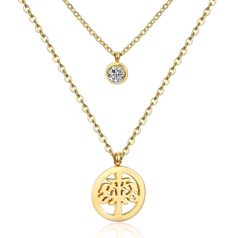 Modern Style Cross Four Leaf Clover Flower Stainless Steel Rhinestones Layered Necklaces