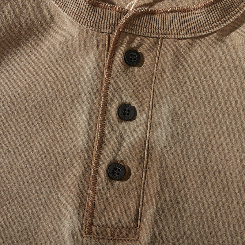 American Heavy Henley Collar Cotton Short Sleeve T-Shirt