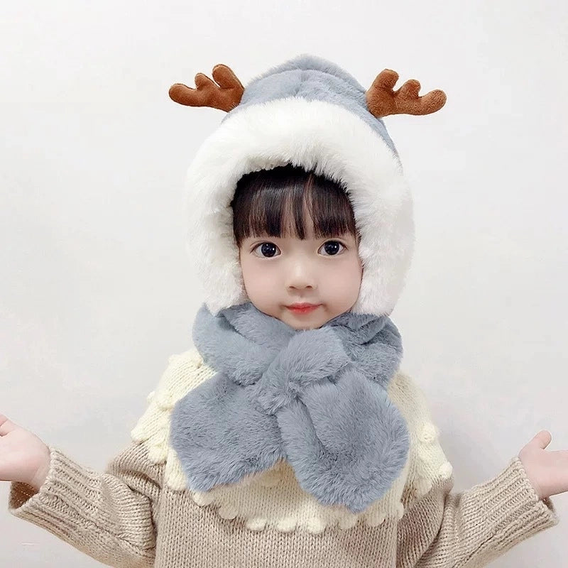 Winter Children's Hat Scarf Integrated Thickened Warm Baby Cute Baby Windproof Ear Protection Hat For Boys And Girls