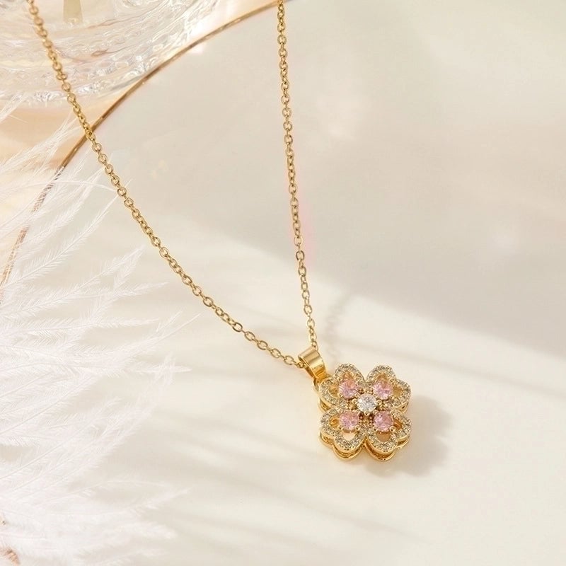 2 Pieces Vintage Style Heart Shape Flower Bow Knot Titanium Steel Copper Tassel Plating Inlay Zircon Pendant Necklace