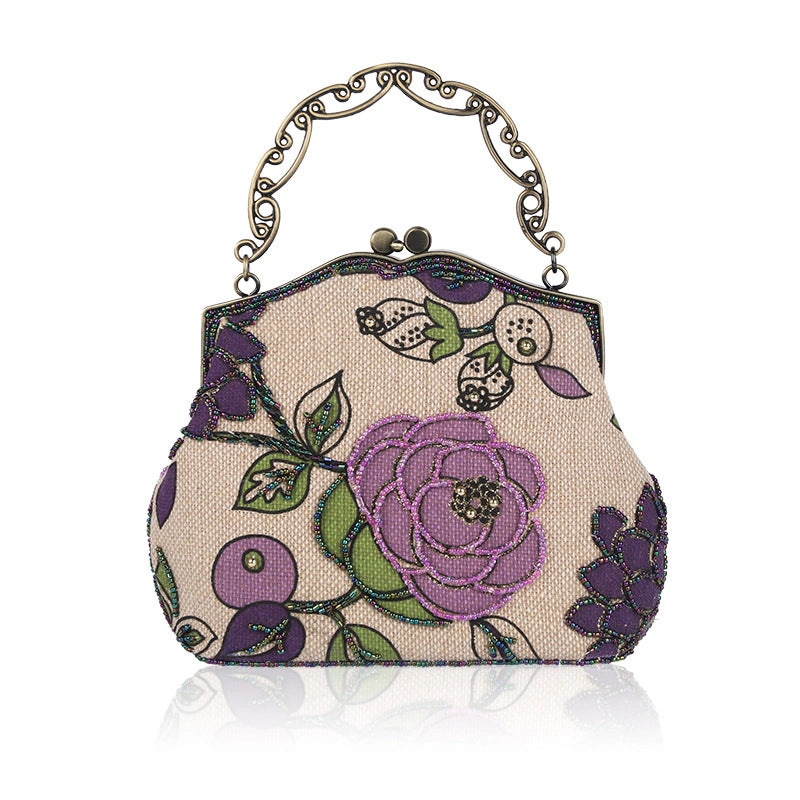 Yellow Red Purple Pearl Embroidery Flower Beading Square Evening Bags