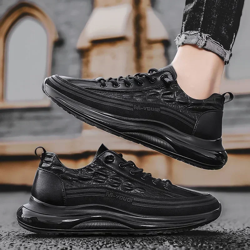 flats 2025 Print Man Shoes Retro Design Leather Casual Men's Sneakers Platform Walking Shoes for Men New Slip on Tenis Masculino